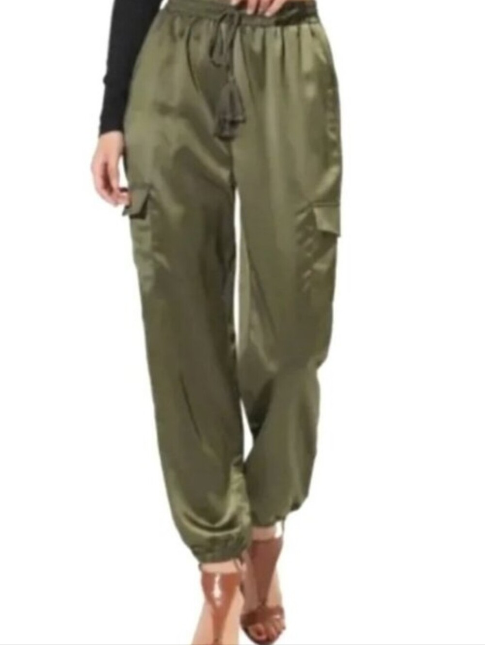 Joie Yolanda Women's Cargo Jogger Pants in Olive 100% Silk - L - Picture 8 of 8